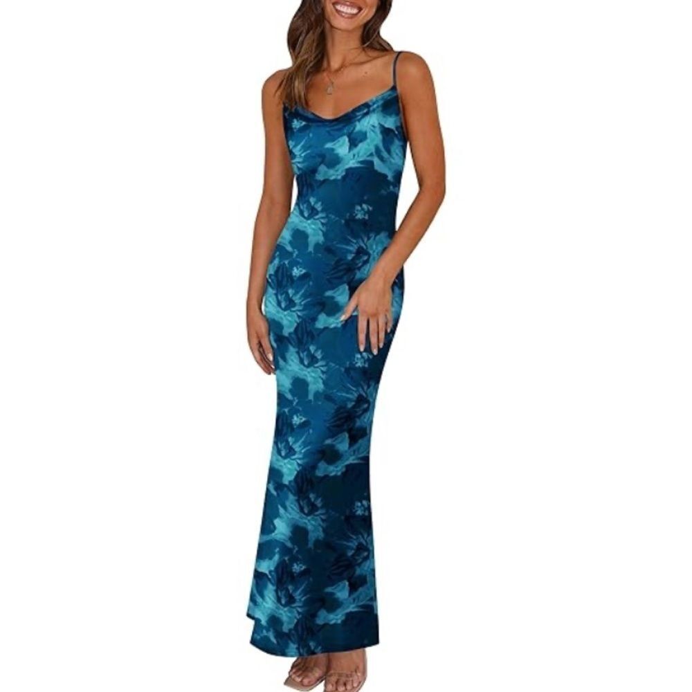 Pretty Garden Summer Floral Spaghetti Strap Maxi Dress Size Medium